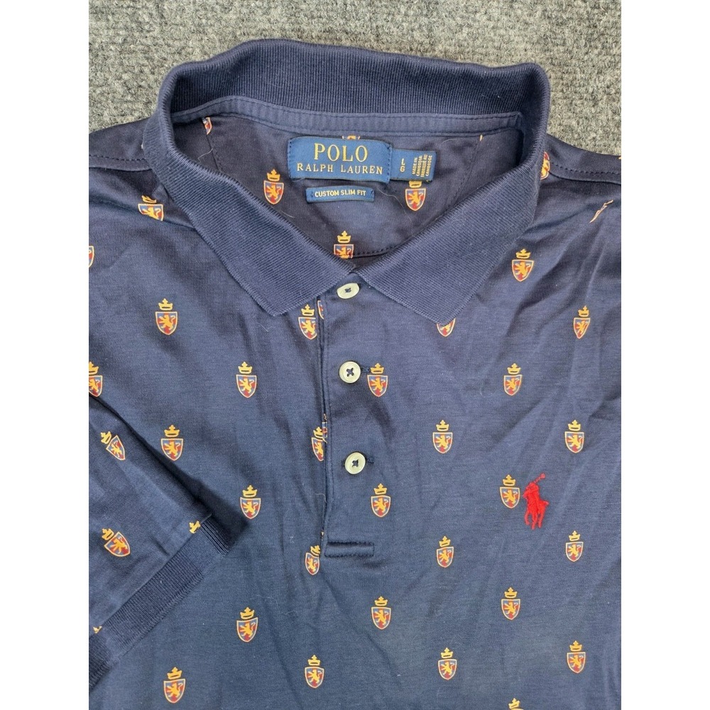 Polo Ralph Lauren Shirt Mens Large Blue All Over Crests Custom Slim Fit